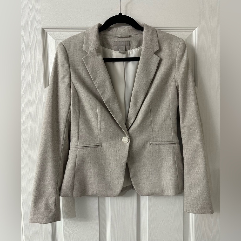 H&M Women’s Tan Cream One Button Blazer Jacket Size S